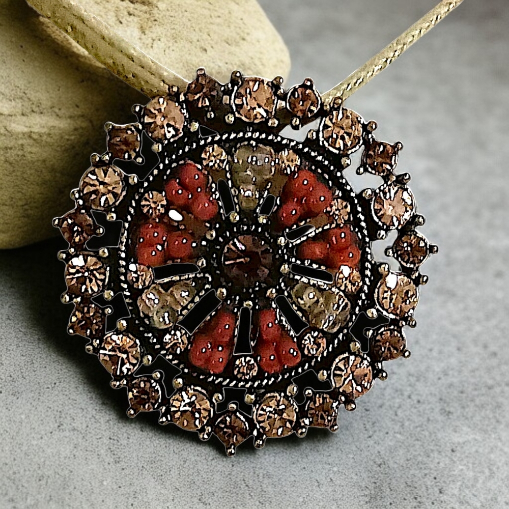 Lia Sophia Praline Corded Necklace Sunburst Rhinestone Pendant Whimsigoth Fairy